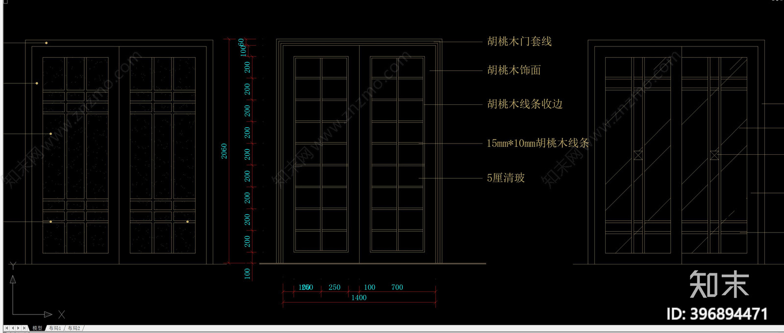 推拉门cad施工图下载【ID:396894471】