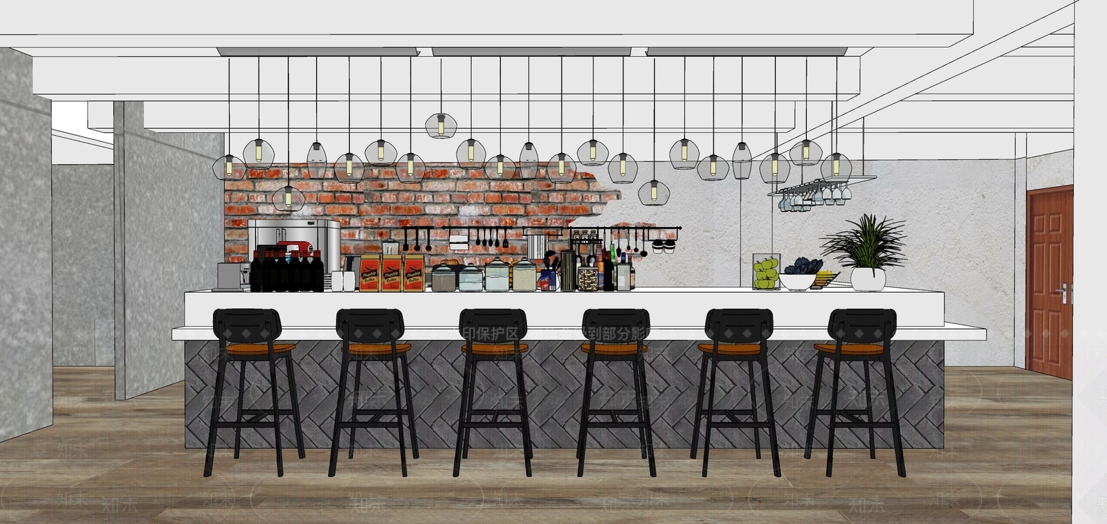 工业风餐厅SU模型下载【ID:996895036】