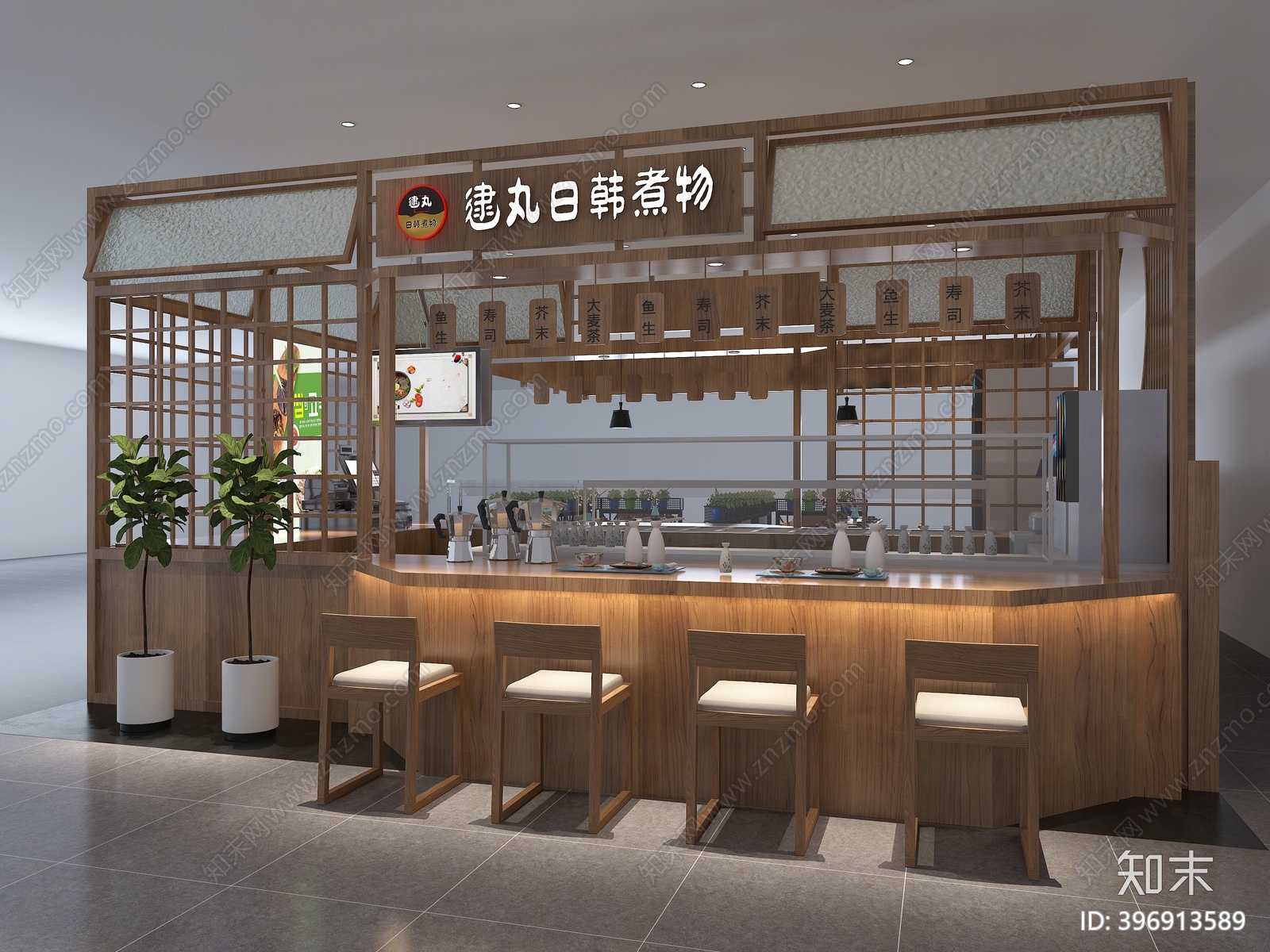 现代韩国烤肉店3D模型下载【ID:396913589】