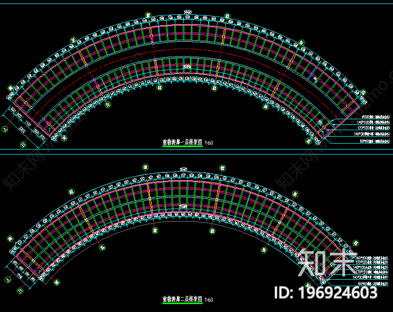 弧形重檐游廊cad施工图下载【ID:196924603】