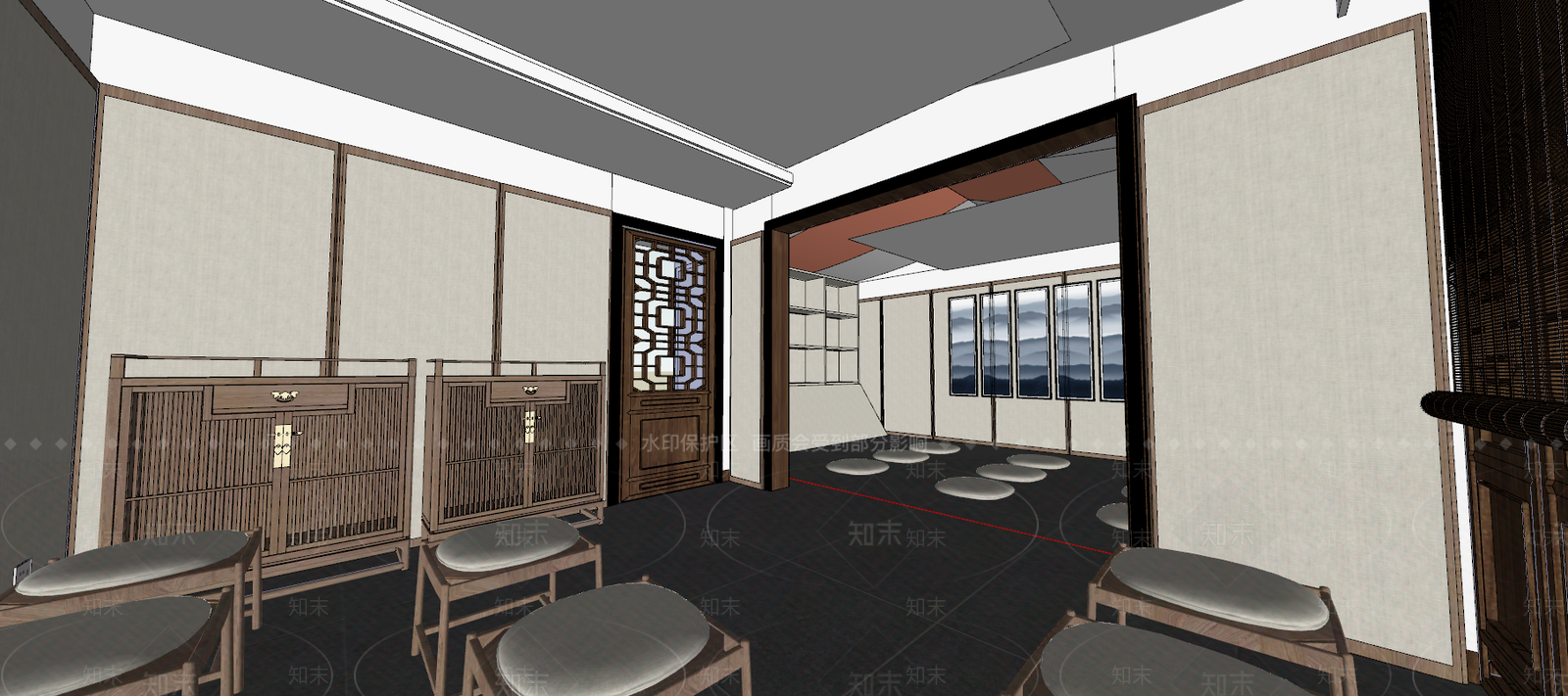 新中式茶室SU模型下载【ID:996927886】