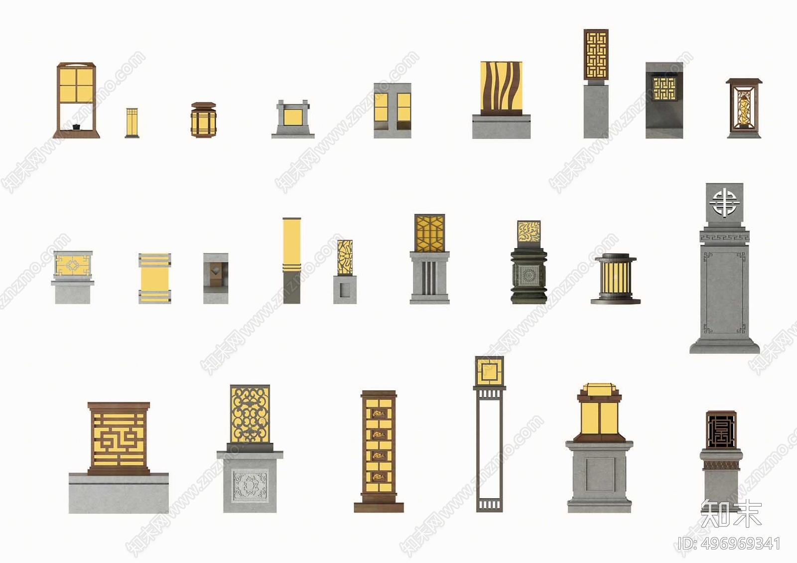 新中式户外灯3D模型下载【ID:496969341】