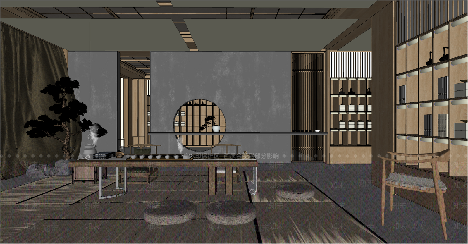 新中式茶室SU模型下载【ID:996987377】