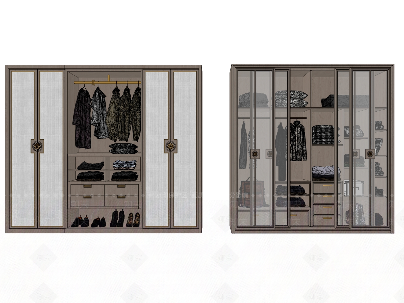 新中式推拉门衣柜SU模型下载【ID:397005060】