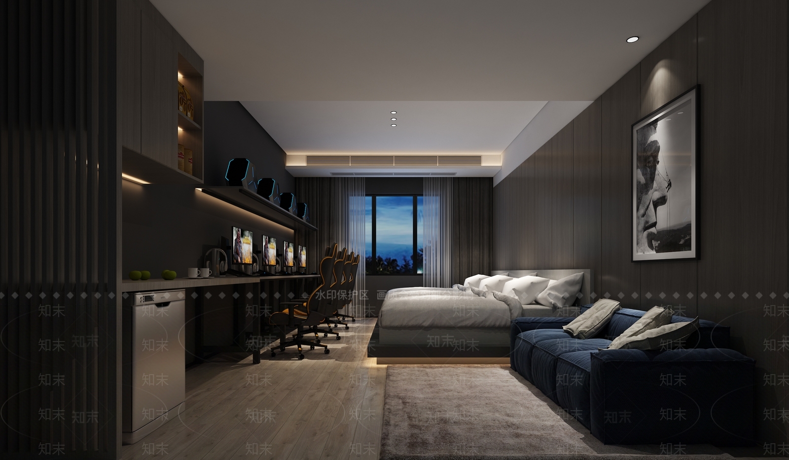 现代电竞酒店客房3D模型下载【ID:997012924】