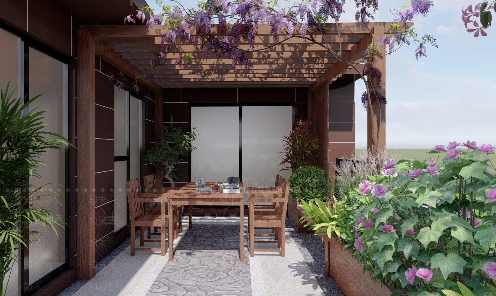 新中式花园阳台SU模型下载【ID:897018474】