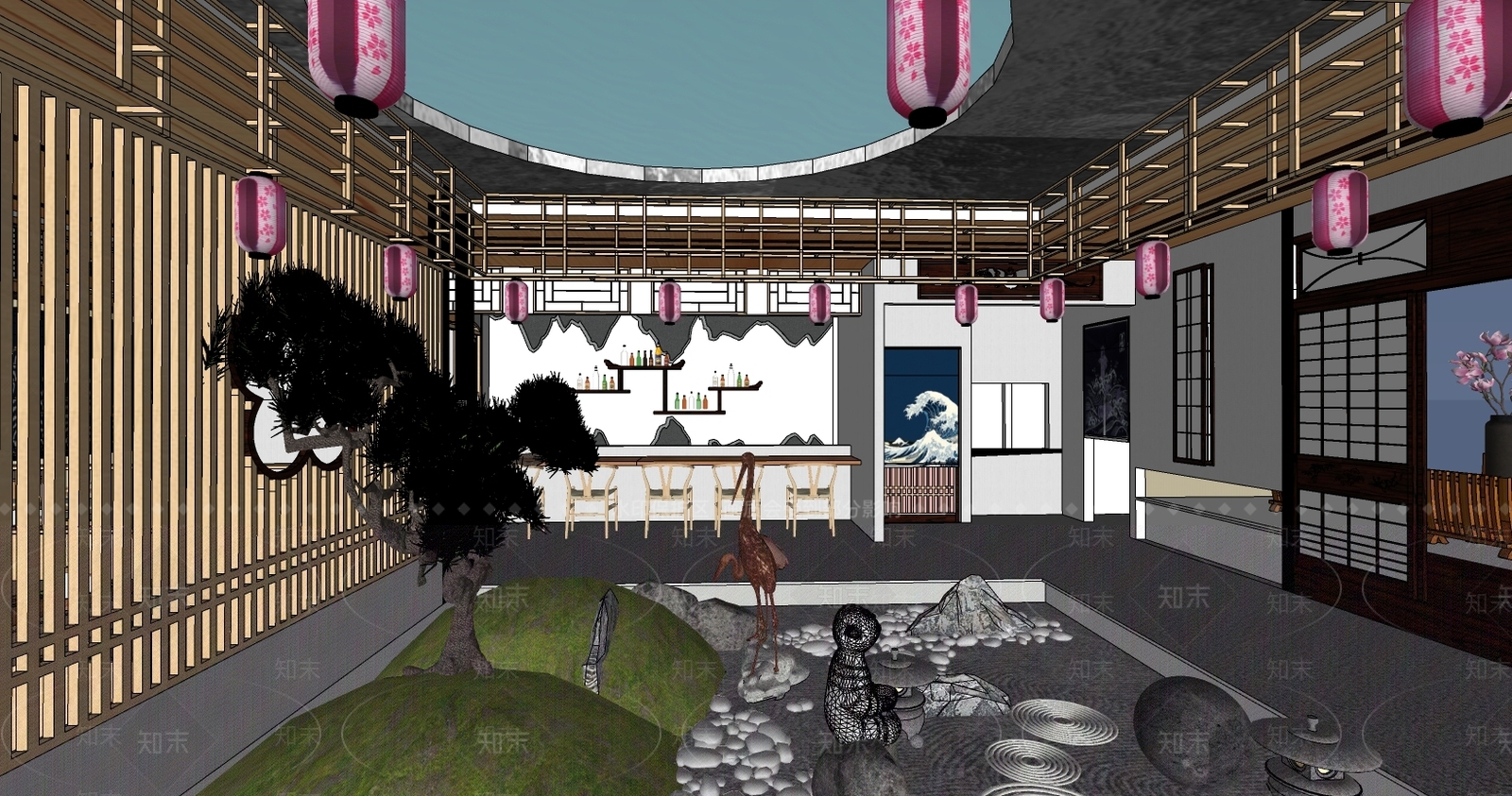 日式餐厅SU模型下载【ID:997028091】