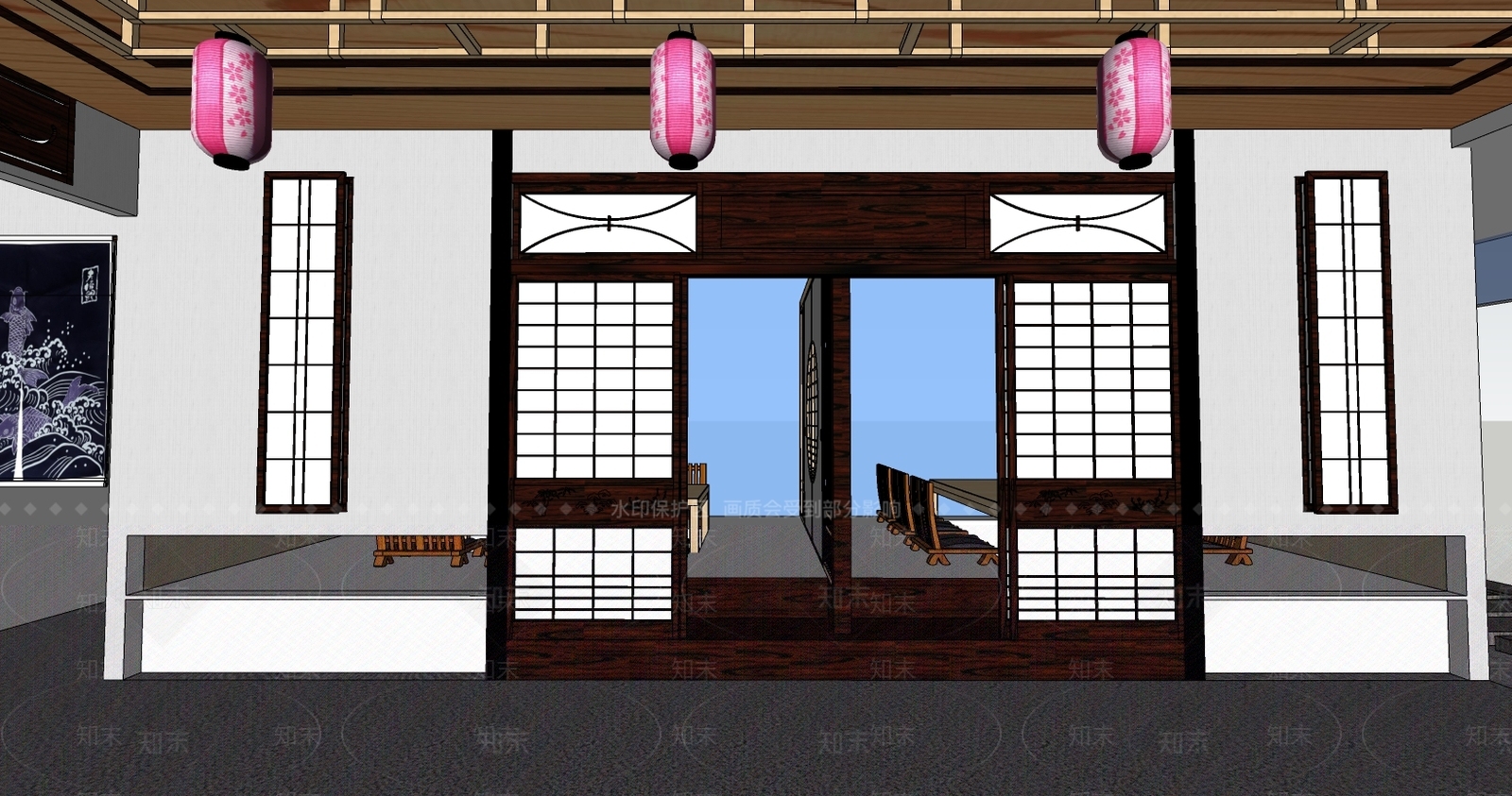 日式餐厅SU模型下载【ID:997028091】