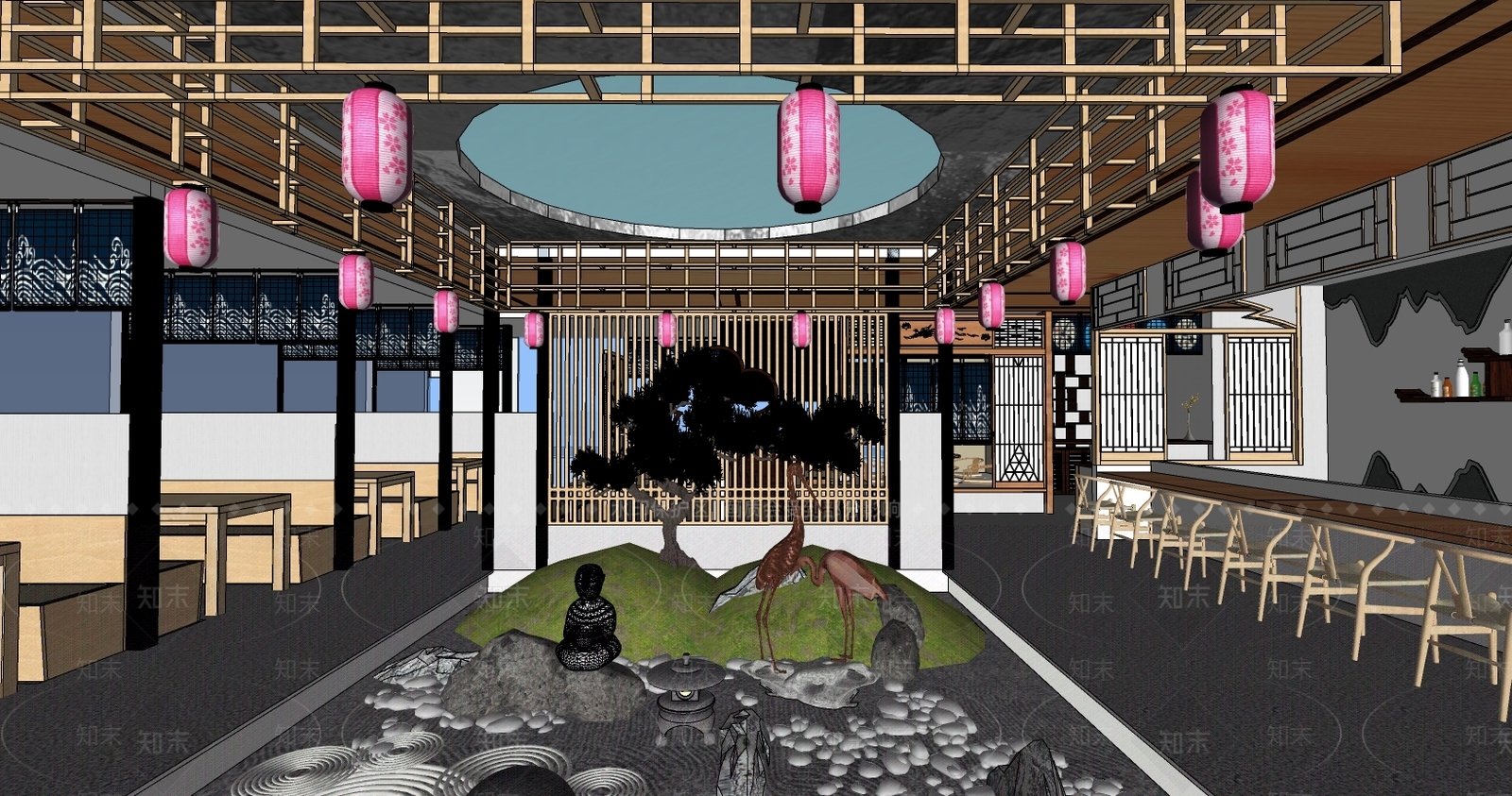 日式餐厅SU模型下载【ID:997028091】