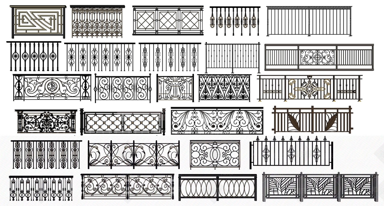 欧式铁艺栏杆SU模型下载【ID:497045109】