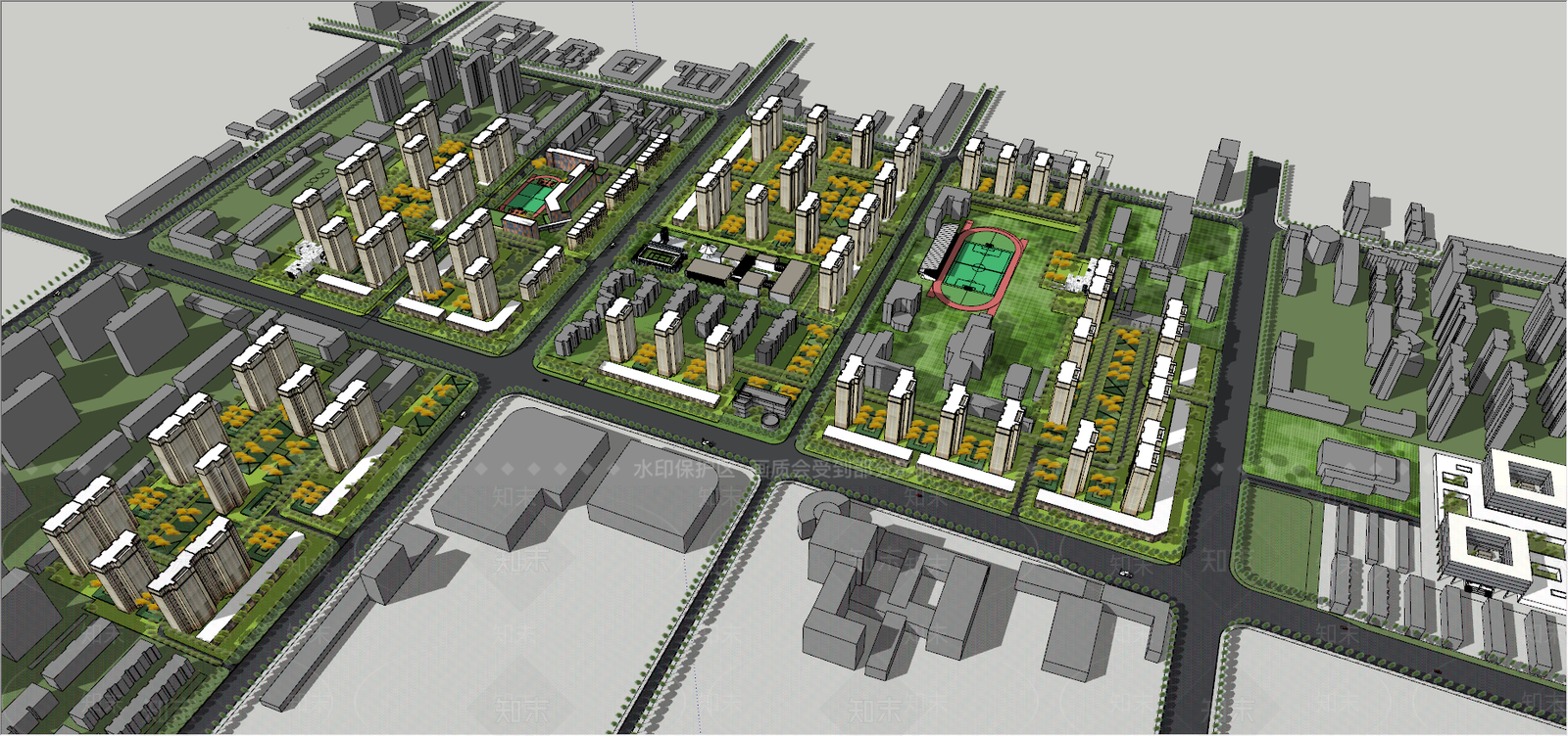 现代城市简模规划SU模型下载【ID:397065200】