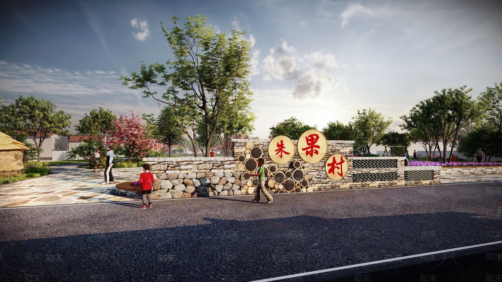 中式乡村汪塘游园景观SU模型下载【ID:597083781】