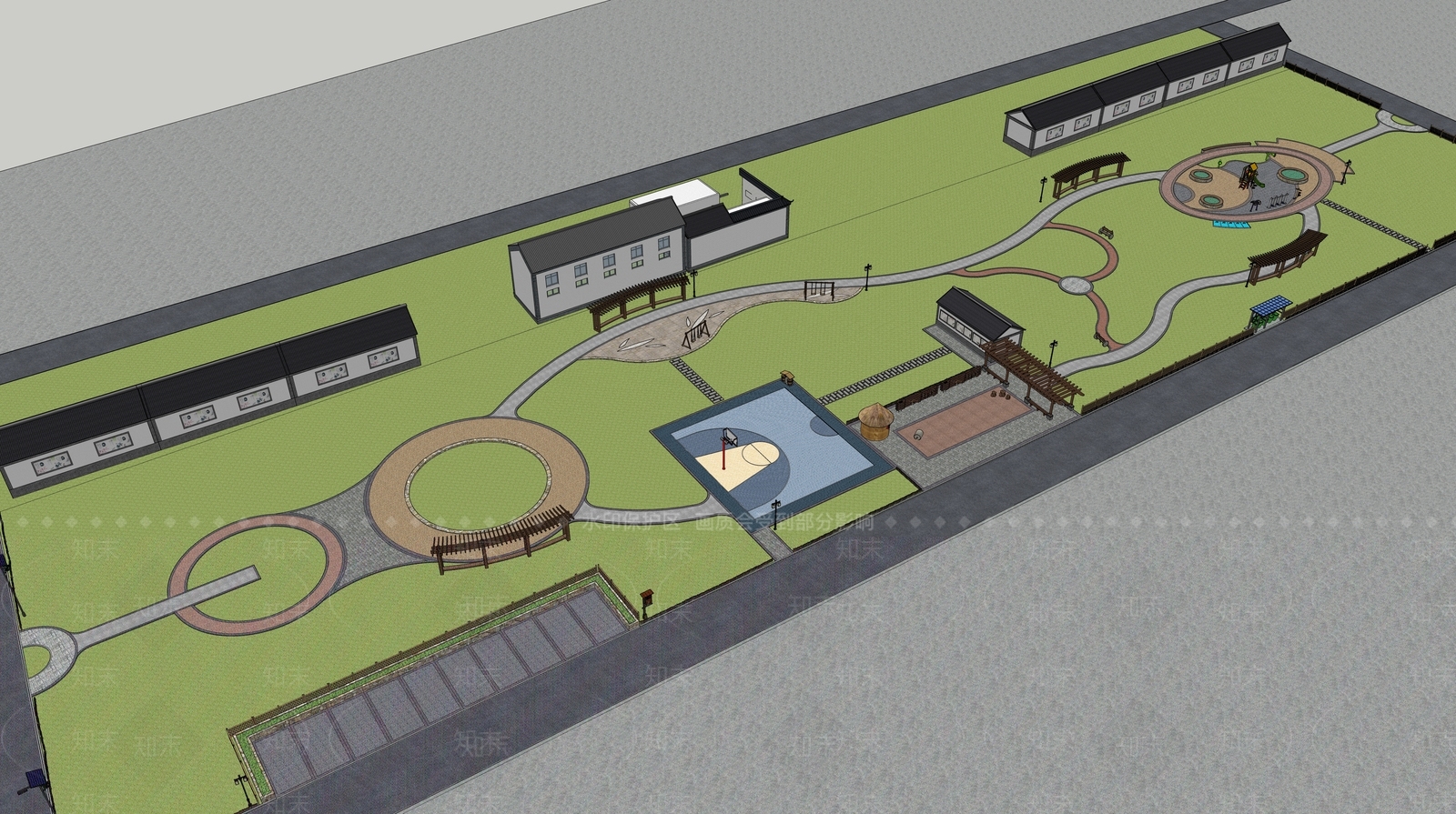 现代乡村公园景观SU模型下载【ID:597084708】