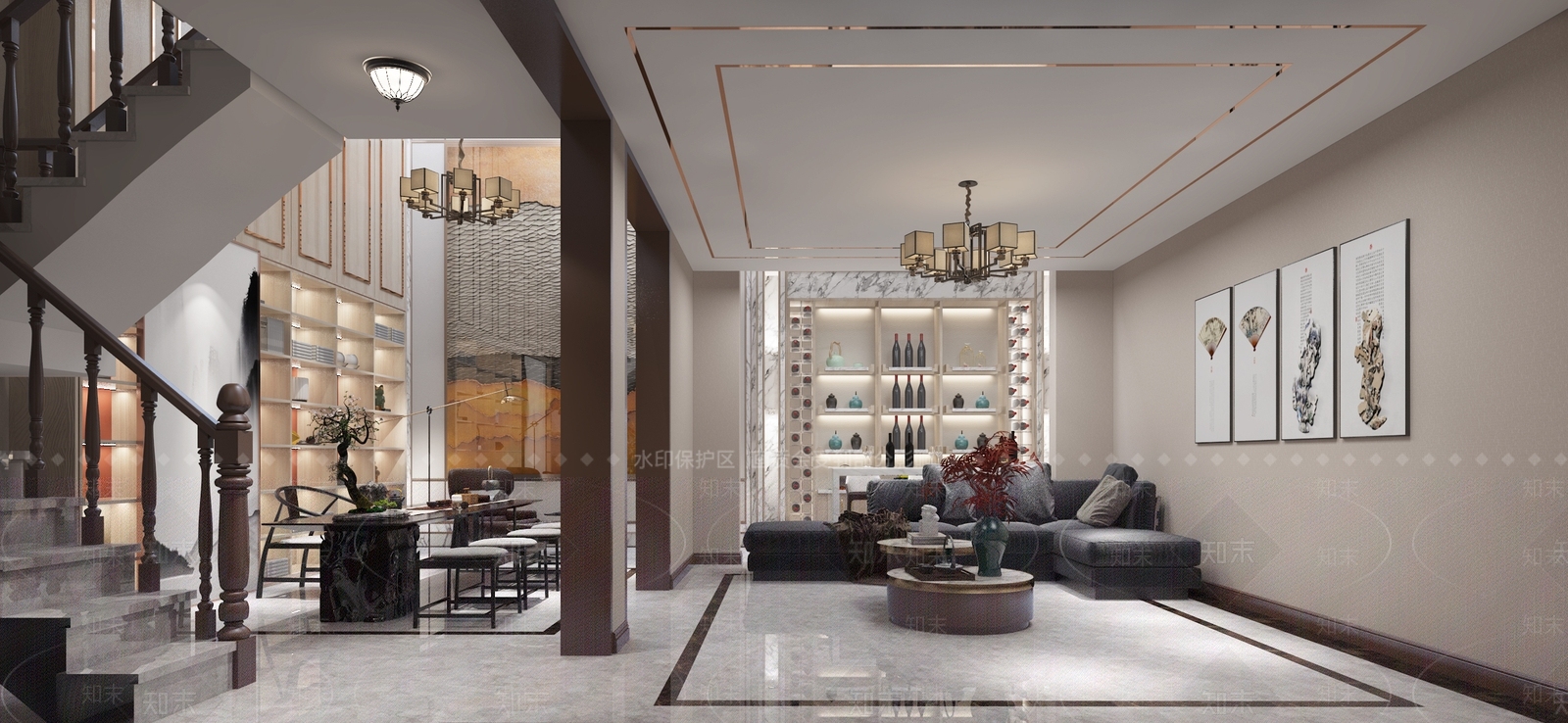 新中式品酒室酒窖3D模型下载【ID:997089362】