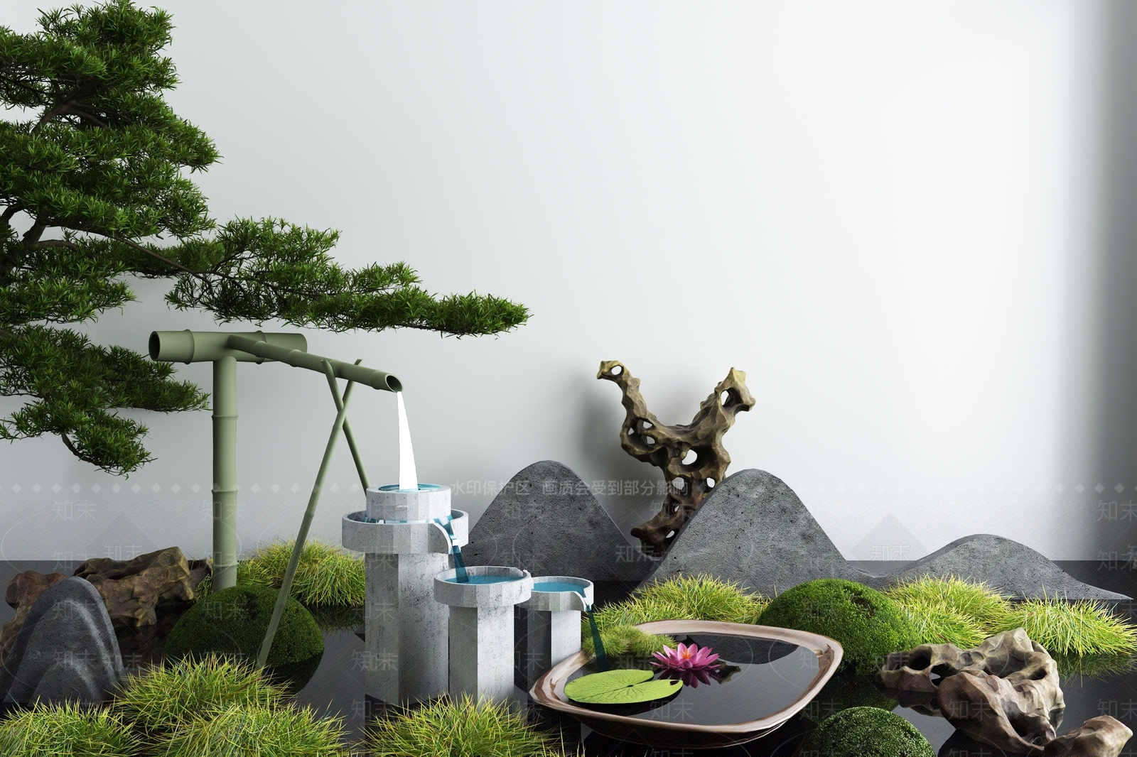 新中式假山山水3D模型下载【ID:497130450】