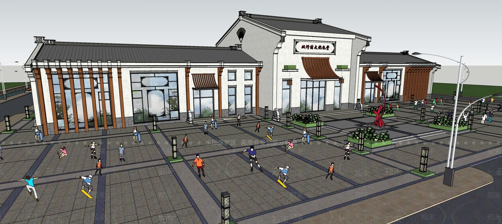 中式文化场馆SU模型下载【ID:597162164】