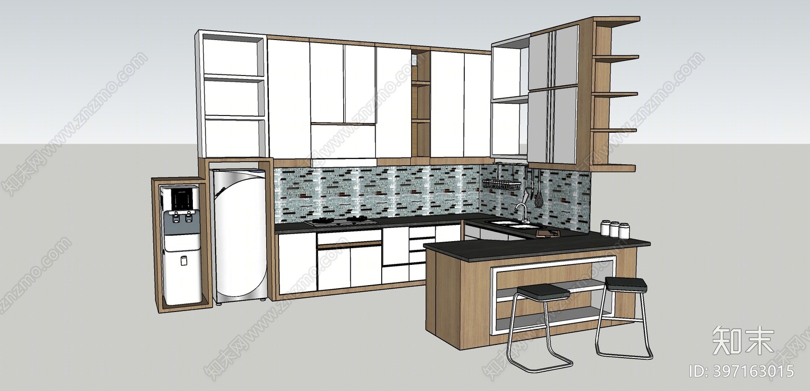 现代家居开放厨房SU模型下载【ID:397163015】