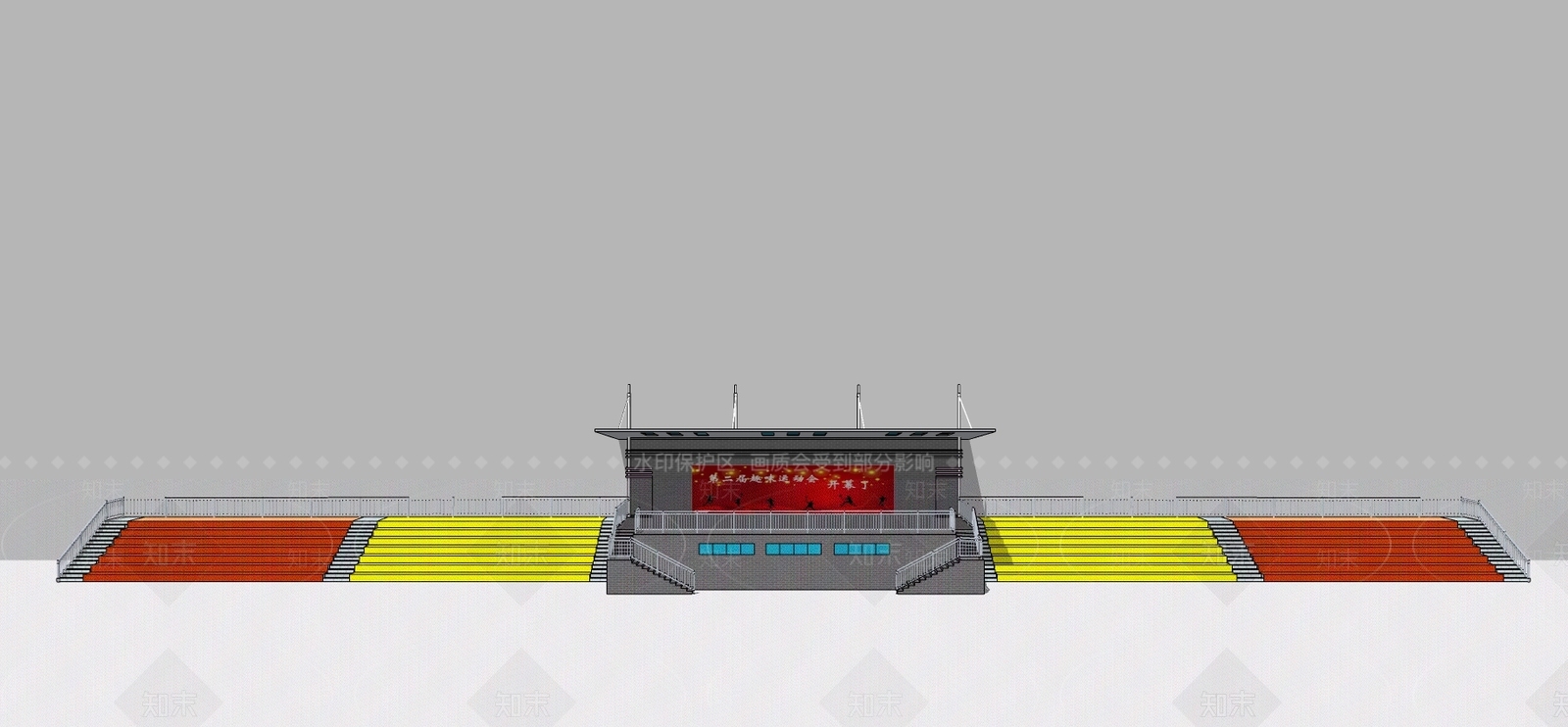 现代学校运动场观景台SU模型下载【ID:597163382】