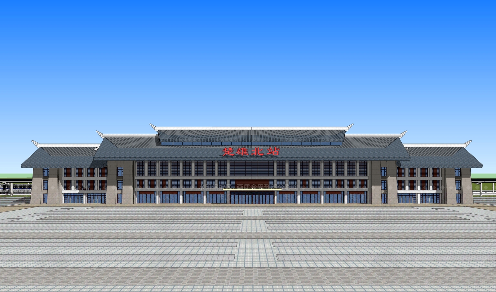 现代火车站SU模型下载【ID:397185635】