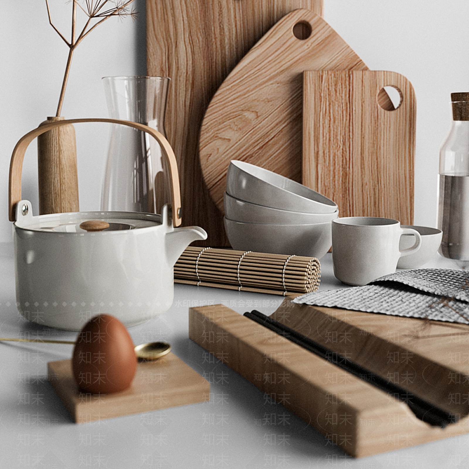 北欧厨房用品组合3D模型下载【ID:697247841】