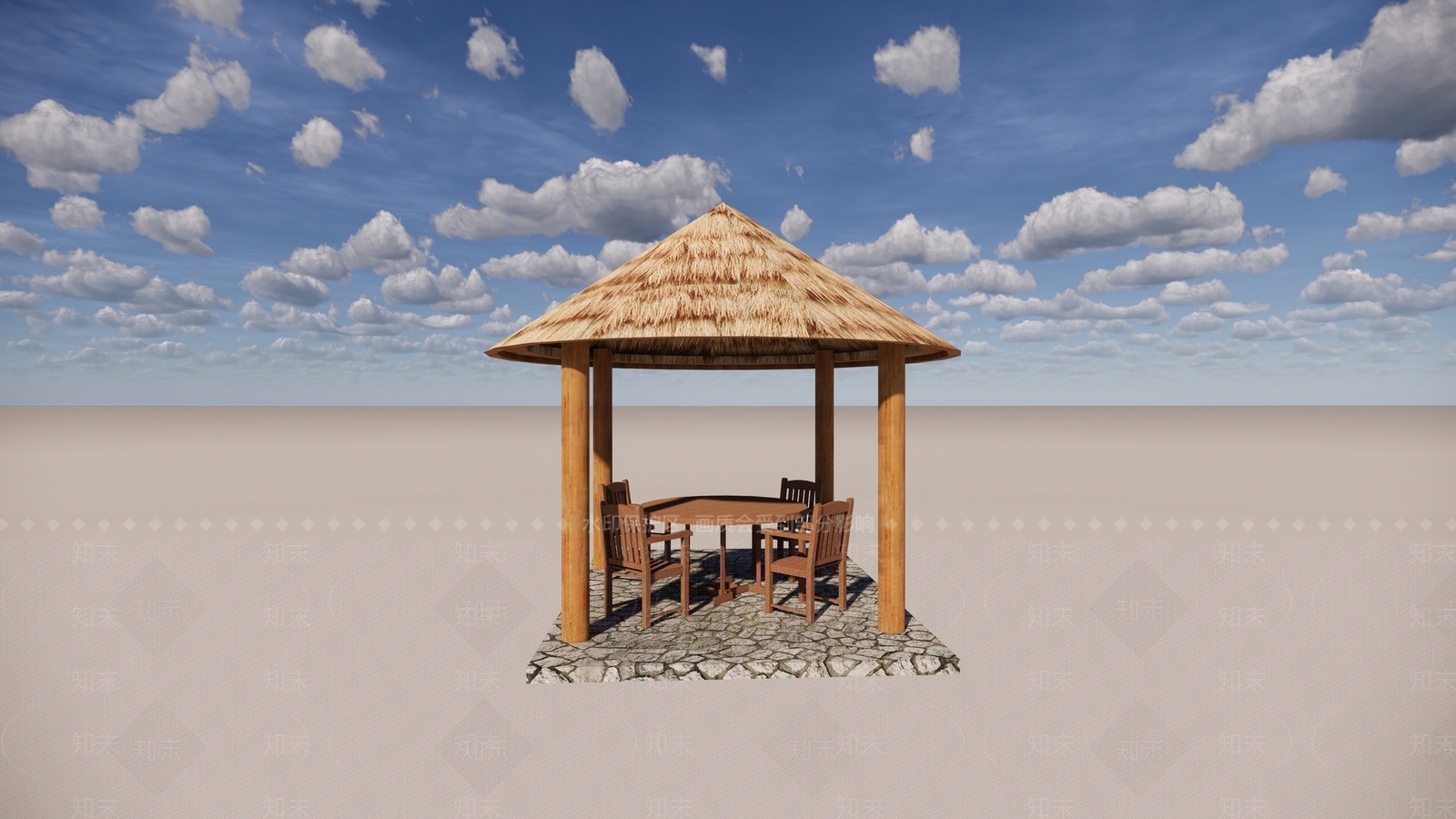 中式圆顶茅草亭子SU模型下载【ID:497440847】