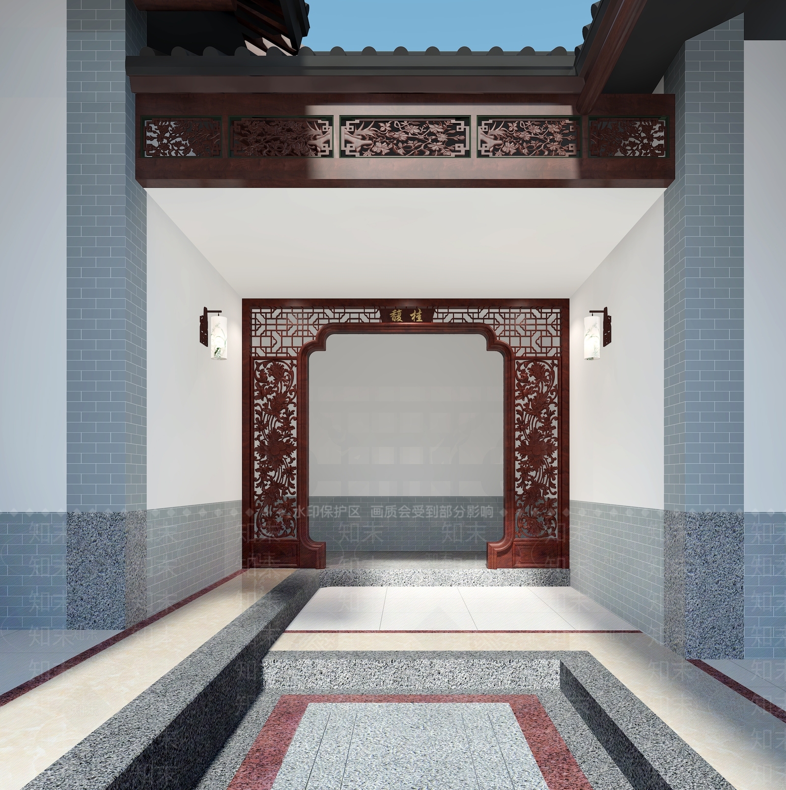 中式四合院隔断雕花3D模型下载【ID:797332605】