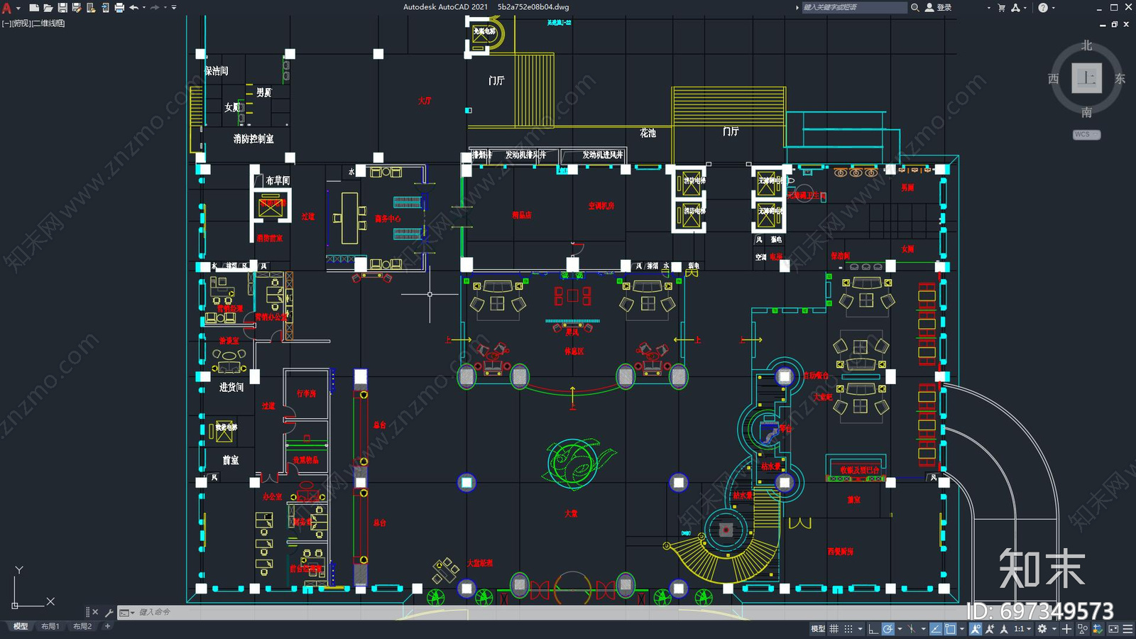 酒店大堂空间施工图下载【ID:697349573】