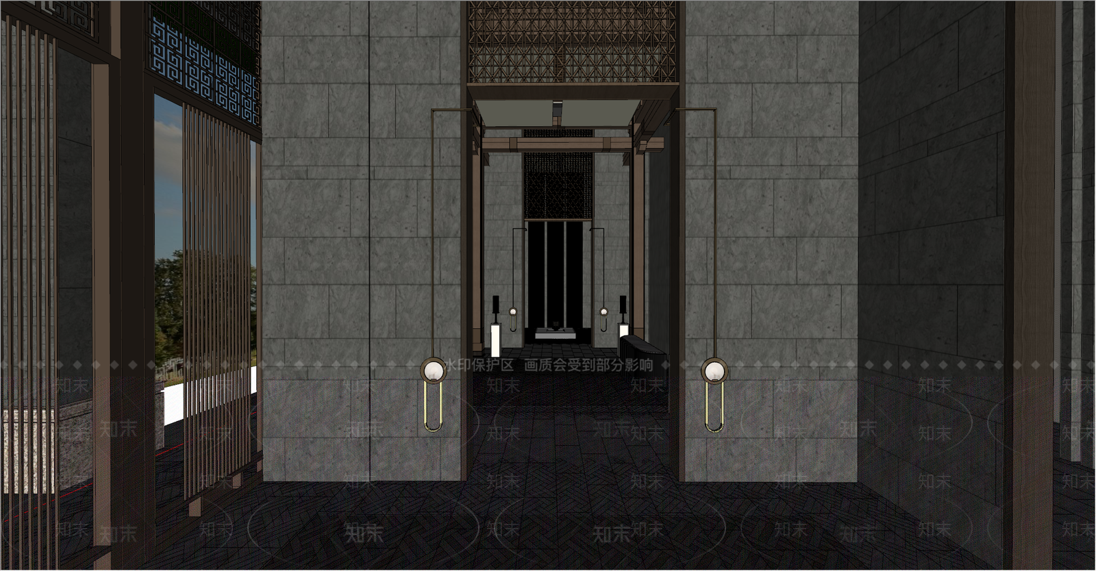 新中式酒店过道SU模型下载【ID:997355875】