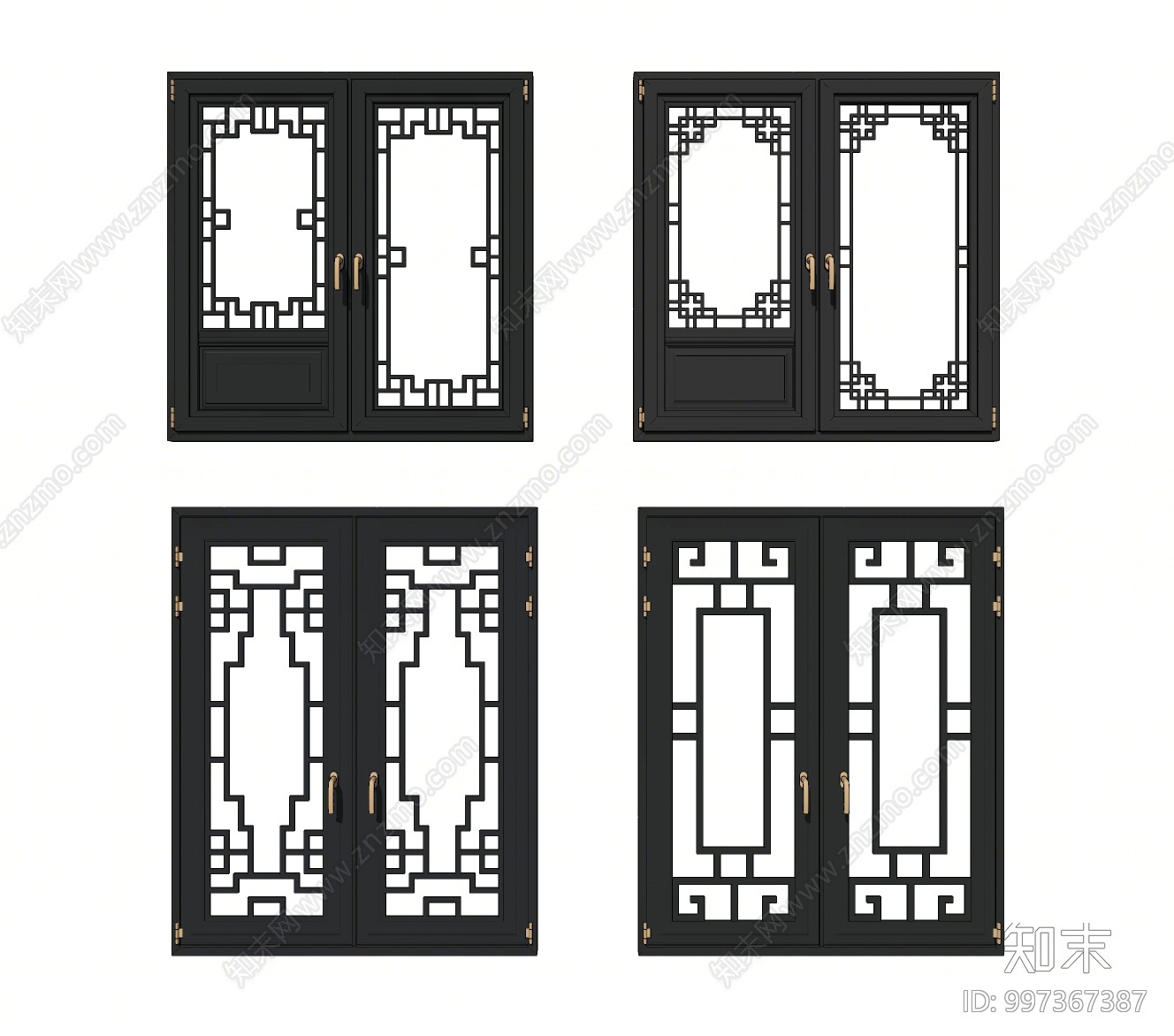 新中式平开窗SU模型下载【ID:997367387】