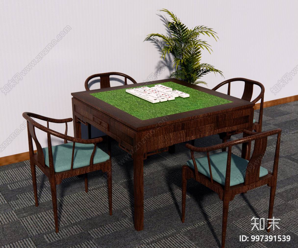 新中式棋牌桌SU模型下载【ID:997391539】