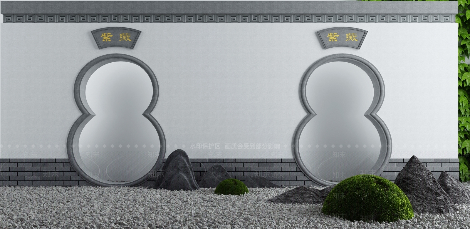 新中式入口围墙门3D模型下载【ID:997396216】