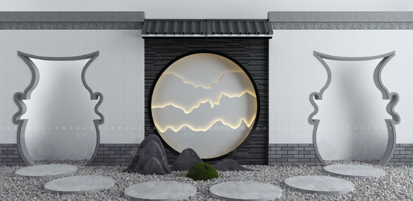 新中式围墙门3D模型下载【ID:997396261】