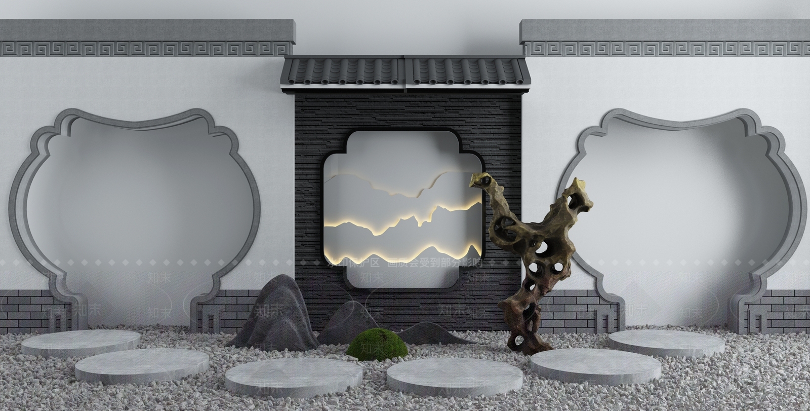 新中式围墙门3D模型下载【ID:997396269】