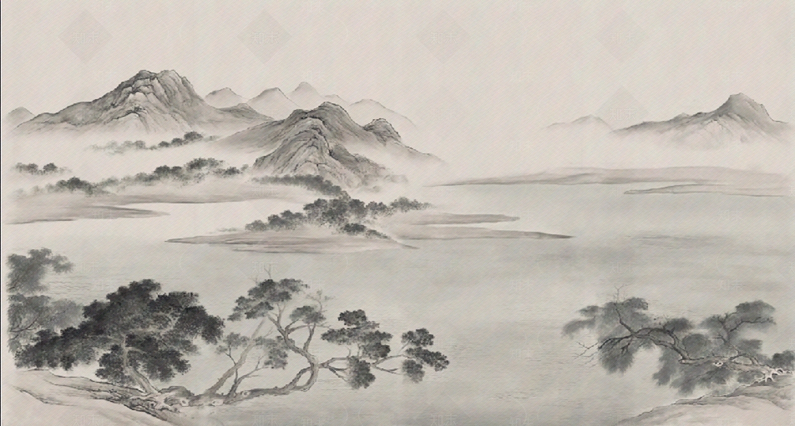 新中式山水壁纸贴图下载【ID:797402475】