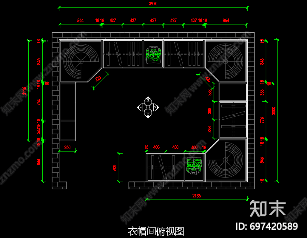 衣帽间cad施工图下载【ID:697420589】