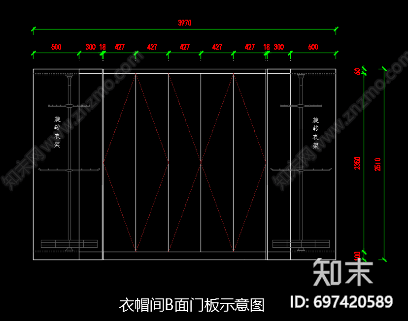 衣帽间cad施工图下载【ID:697420589】