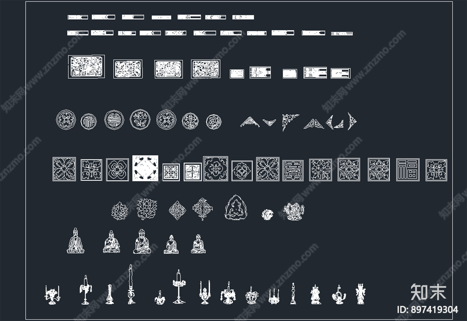 中式纹样图块施工图下载【ID:897419304】
