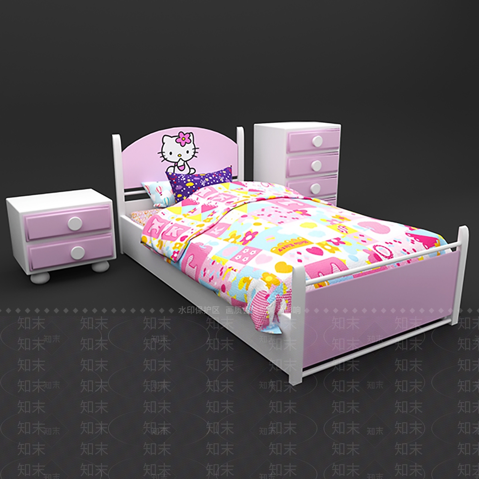 现代儿童床3D模型下载【ID:797420191】