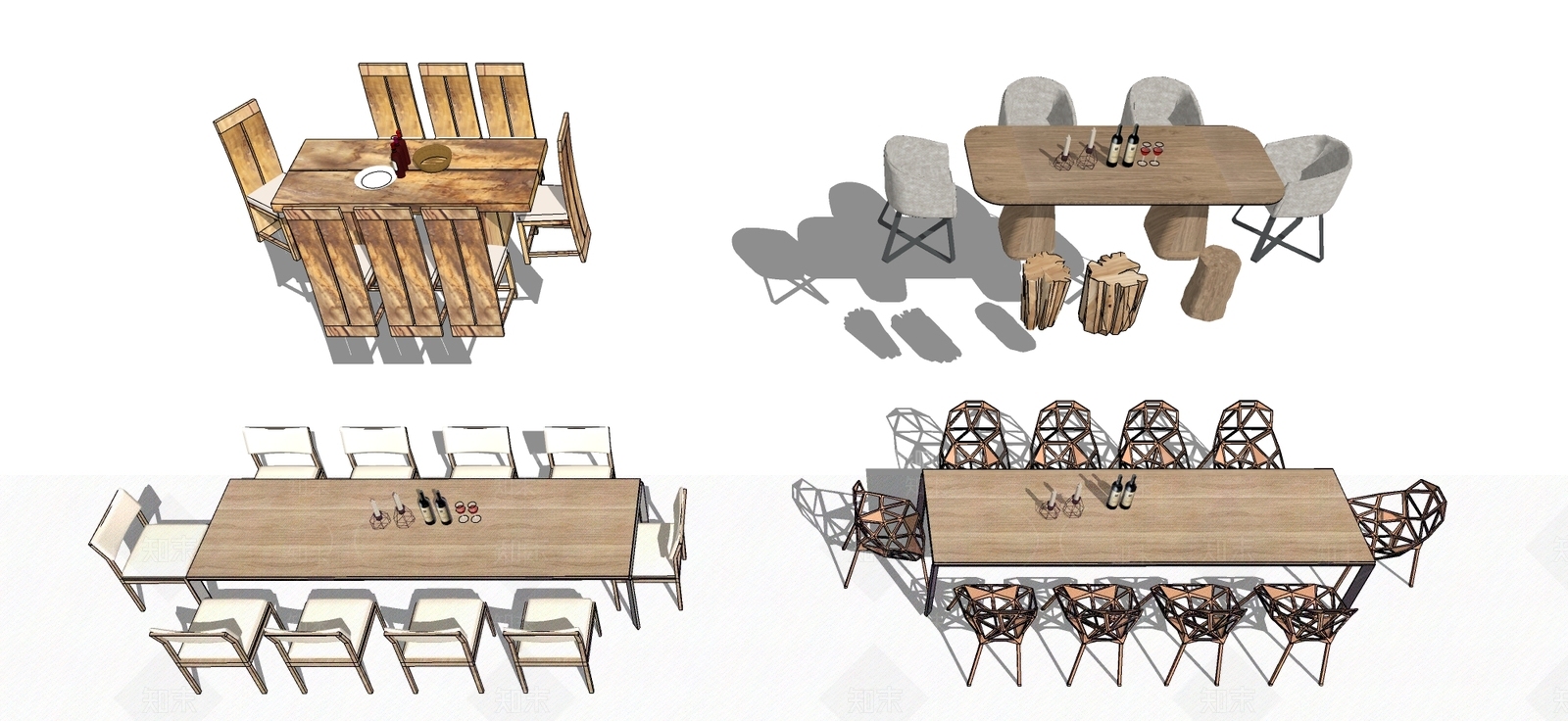 现代餐桌椅子组合SU模型下载【ID:697434610】