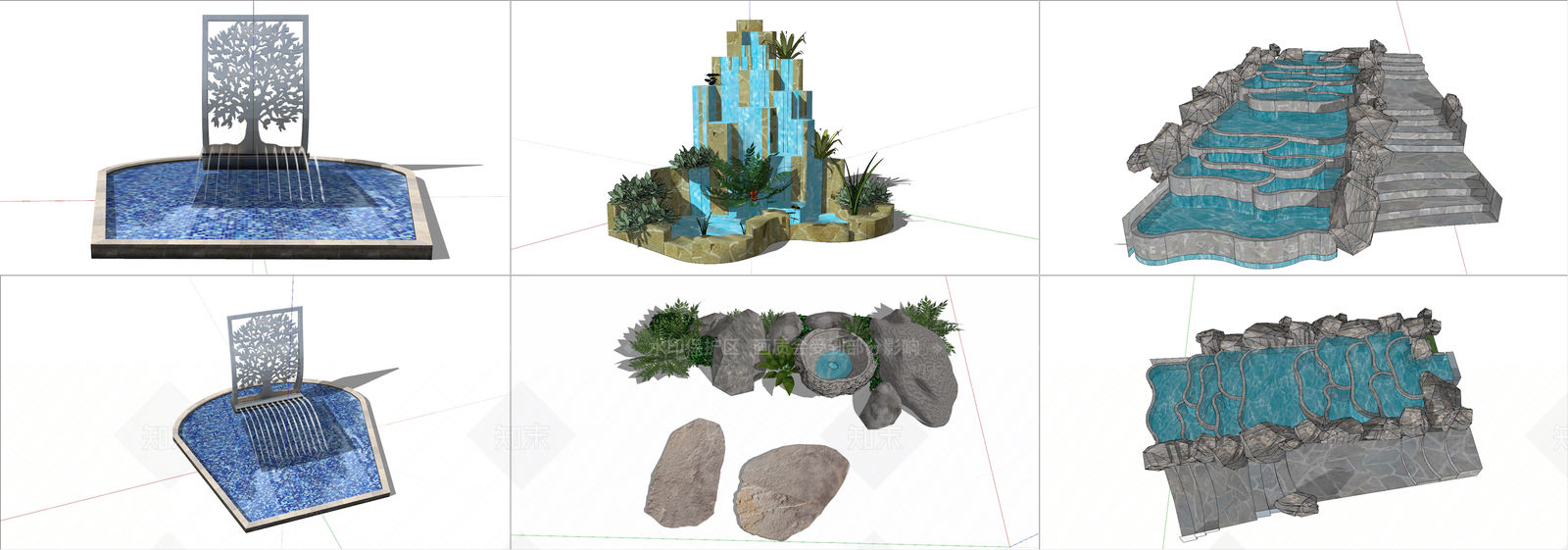 现代滨水景观SU模型下载【ID:697435011】