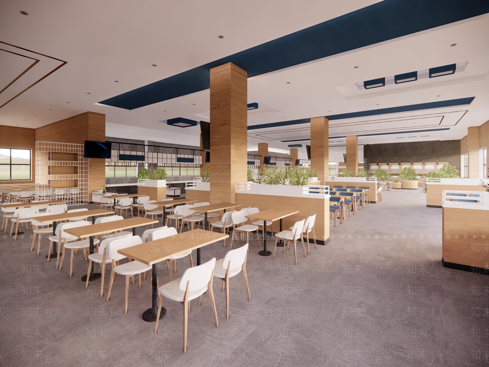 现代员工食堂餐厅SU模型下载【ID:997443716】
