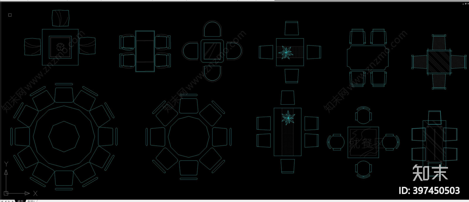 餐桌椅组合施工图下载【ID:397450503】