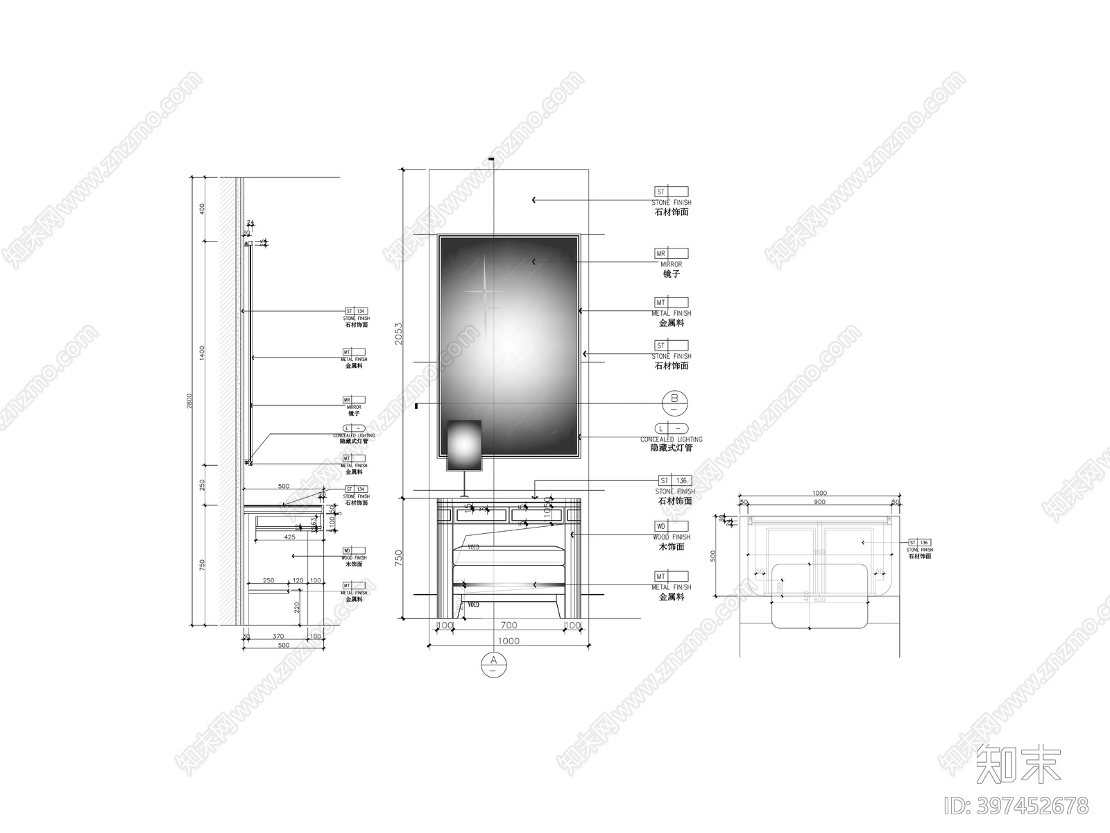 梳妆台柜体施工图下载【ID:397452678】