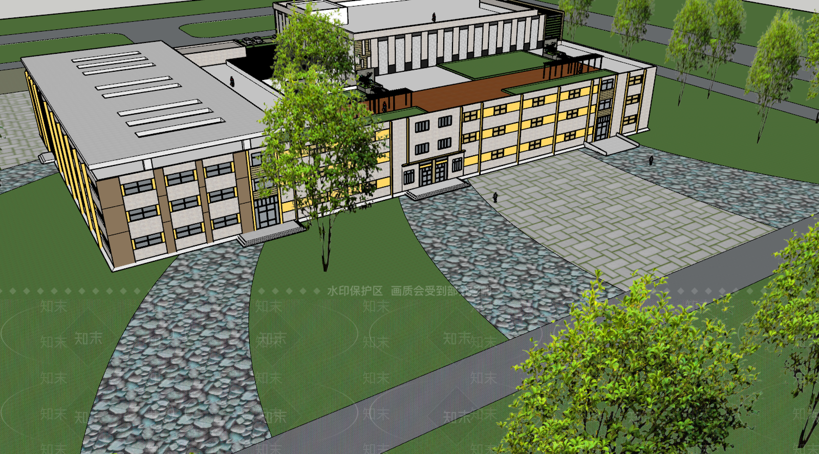 现代图书馆建筑SU模型下载【ID:497467840】
