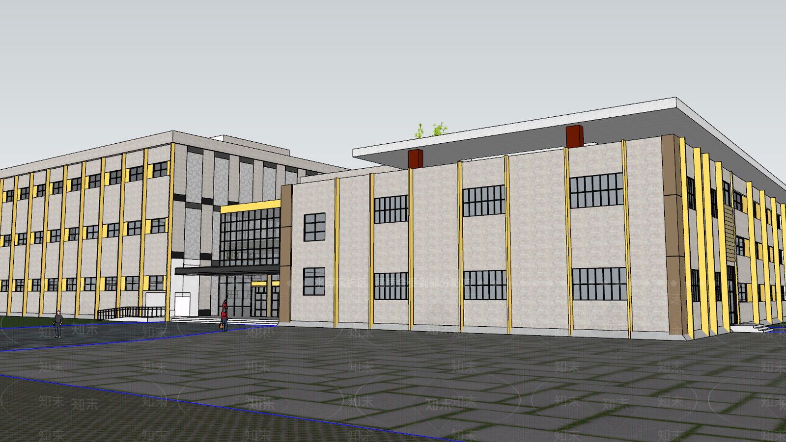 现代图书馆建筑SU模型下载【ID:497467840】