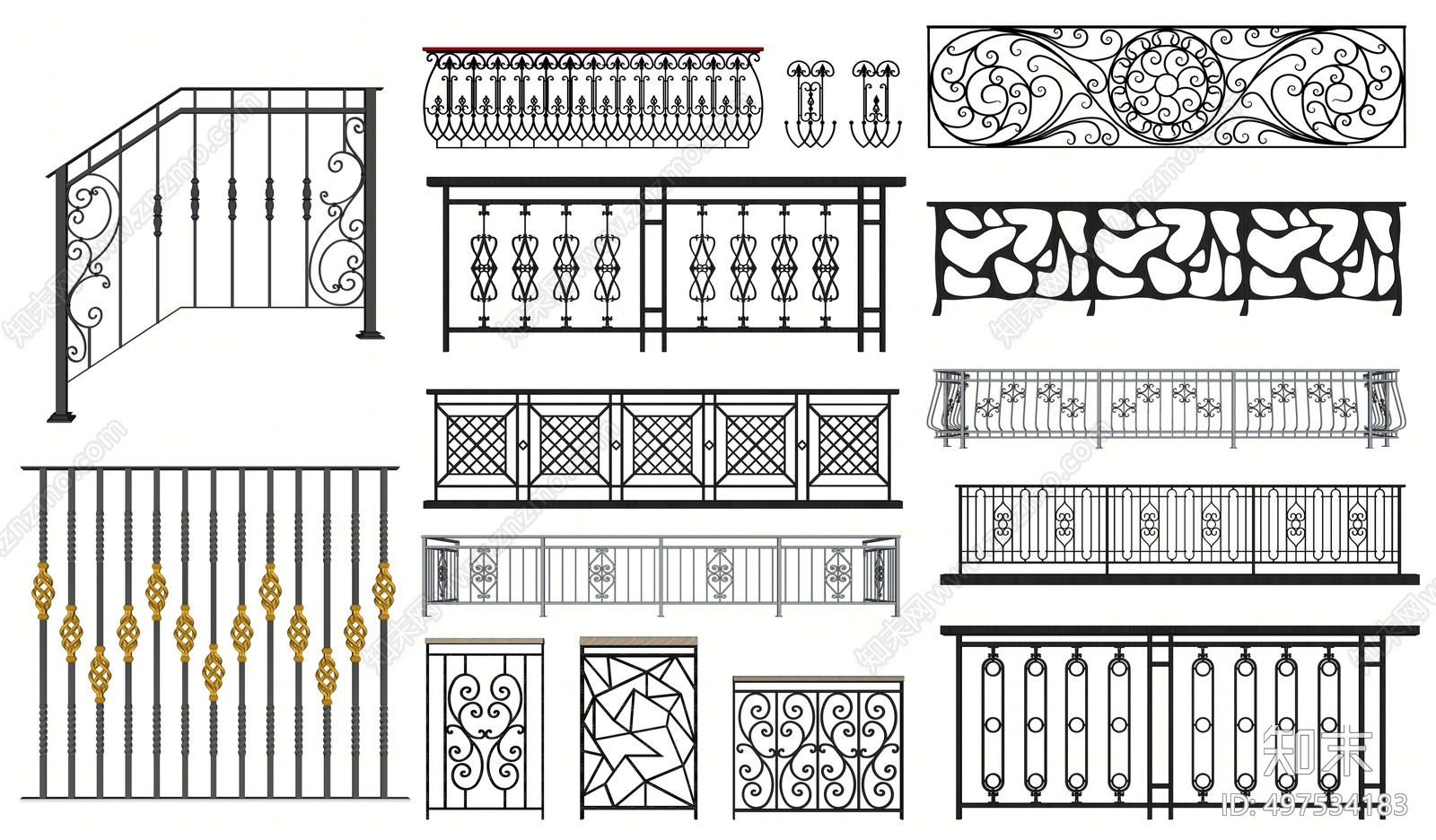 简欧铁艺栏杆SU模型下载【ID:497534183】