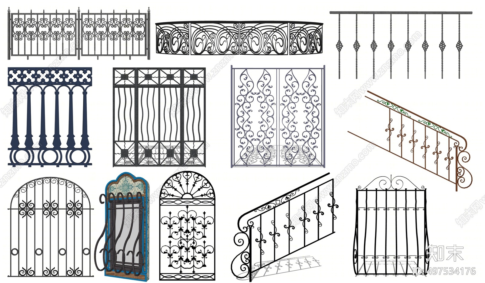 简欧铁艺栏杆SU模型下载【ID:497534176】