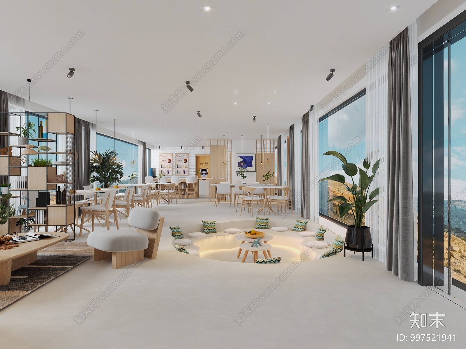 侘寂图书馆休息区3d模型下载【id:997521941】