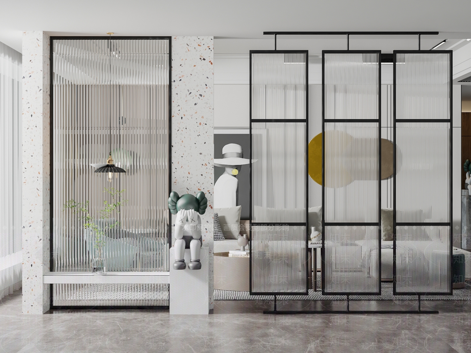 现代玄关长虹玻璃隔断3D模型下载【ID:997521388】