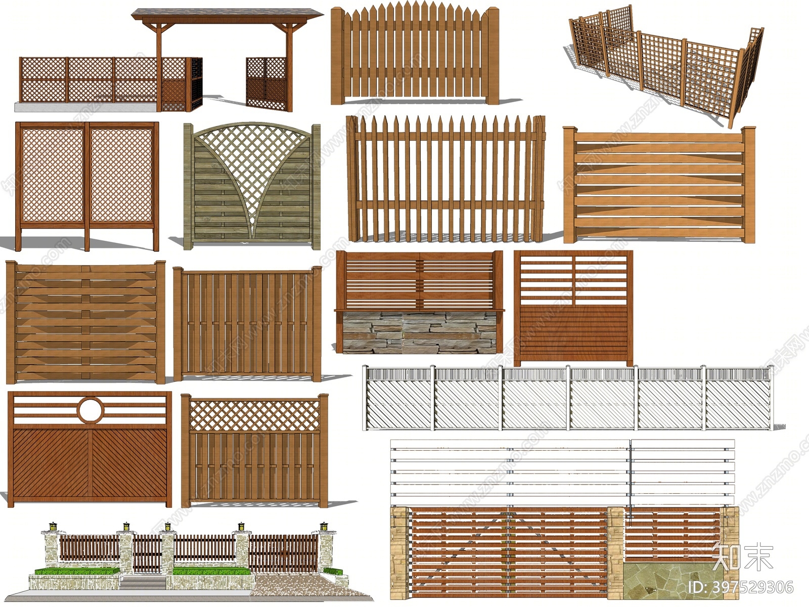 中式木制围栏SU模型下载【ID:397529306】